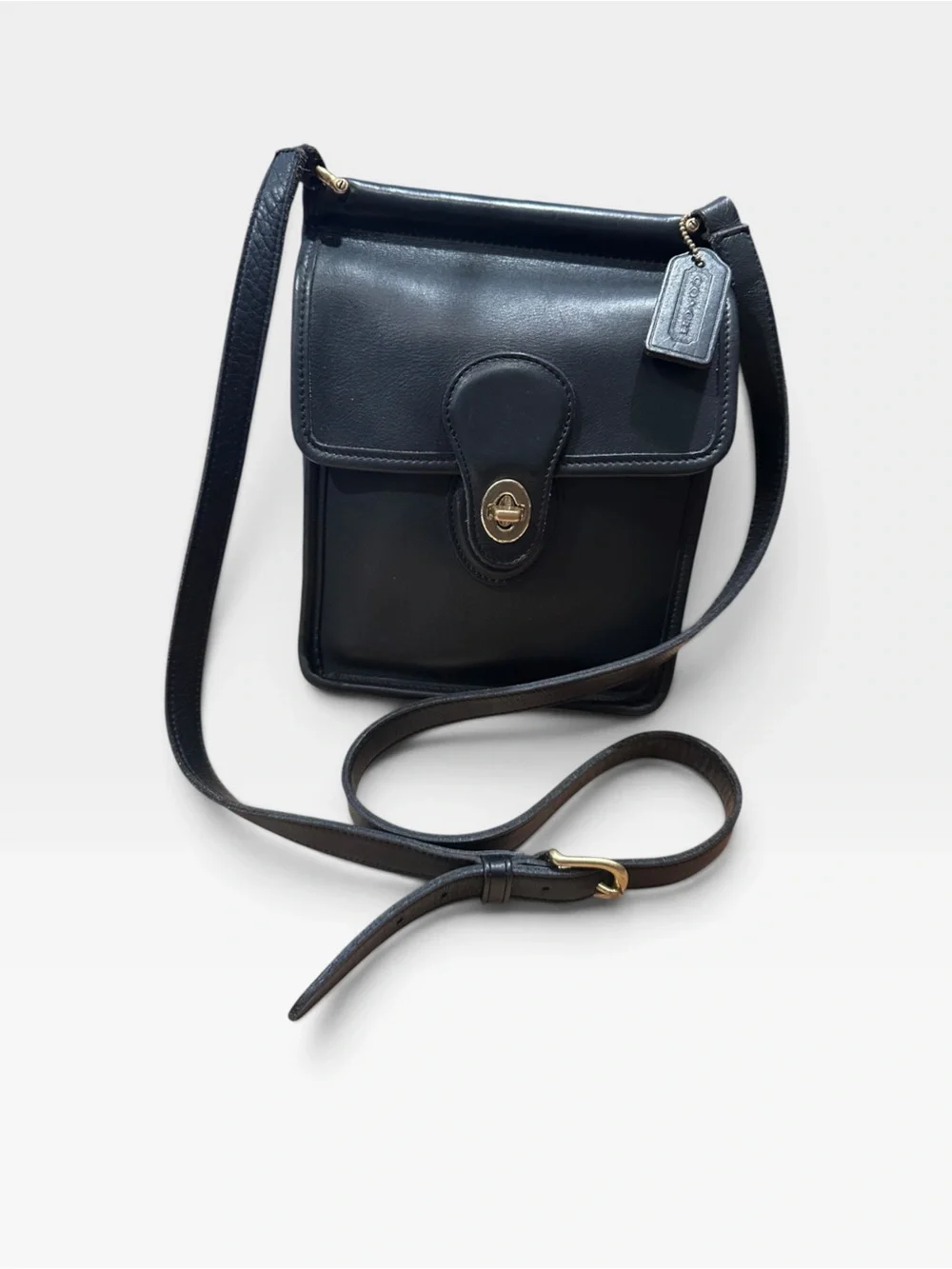 Vtg Coach Murphy Blk Leather Bag Crossbody Turnlock Brass Classic